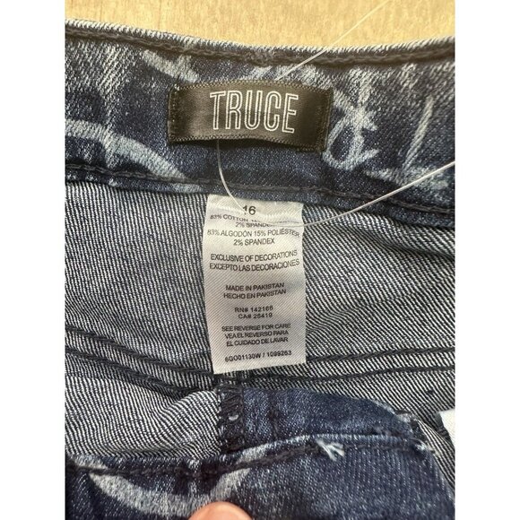 Truce Sz 16 Youth Jeans Smiley Face Graffiti Writing New! Denim Pants Straight - Picture 2 of 4